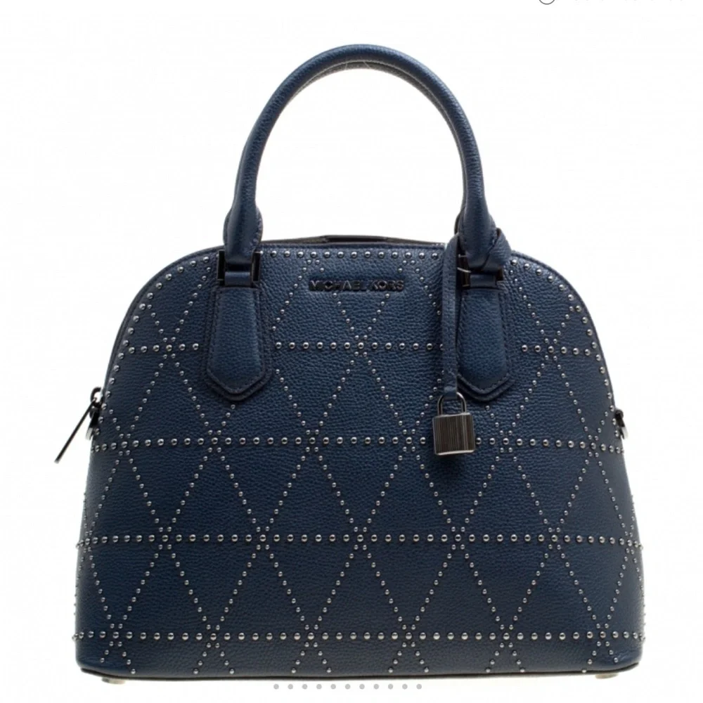 Michael Kors Navy Blue Adele Studded Women's Shoulder‎ Bag with Lock Charm - Picture 6 of 15